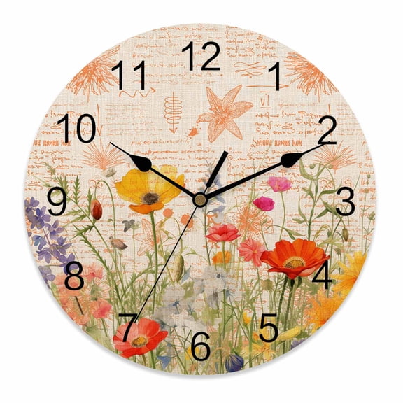 Wall Clock 10 Inch Patriotic Memorial Day Round Silent Decorative Wall Clocks Battery Operated for Living Room Bedroom Kitchen Classroom Decor, Vintage Red Poppies Summer Flowers,Small