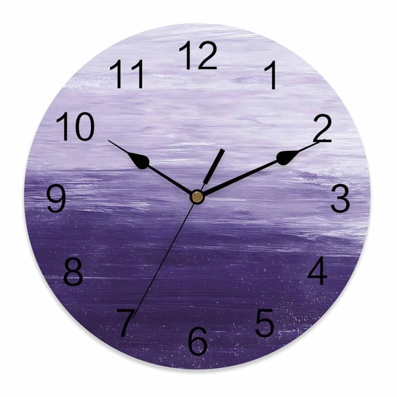 Wall Clock 10 Inch Purple White Brush Stroke Textured Round Silent Decorative Wall Clocks Battery Operated for Living Room Bedroom Kitchen Classroom Decor, Abstract Modern,Small