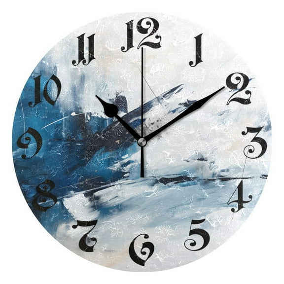 Wall Clock 10 Inch Silent Non-Ticking 8 Abstract Blue Battery Operated Rustic Retro for Living Room Home Kitchen Bathroom