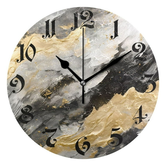 Wall Clock 10 Inch Silent Non-Ticking 8 Black Golden Marble Battery Operated Rustic Retro for Living Room Home Kitchen Bathroom