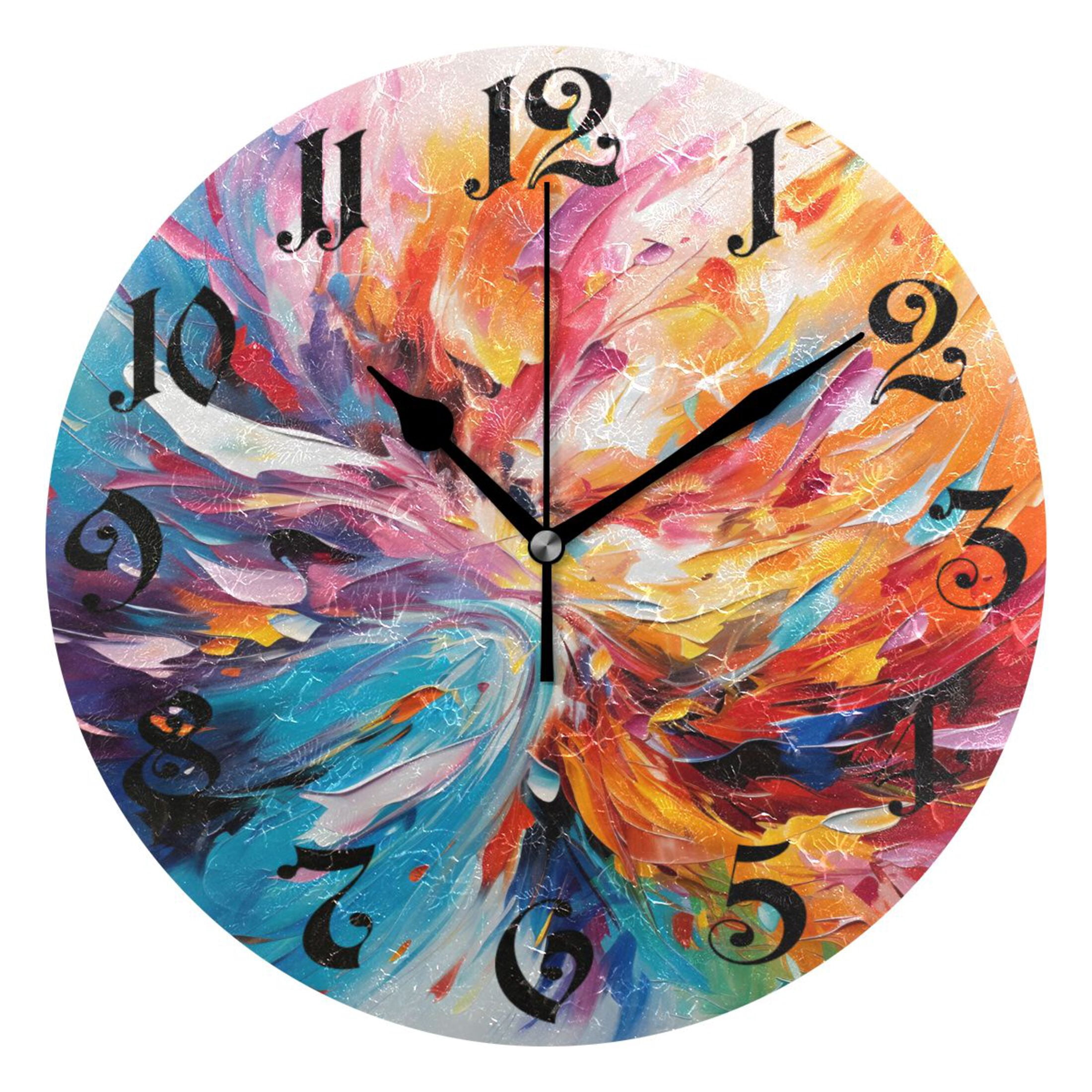 Wall Clock 10 Inch Silent Non-Ticking 8 Blue and Orange Abstract ...