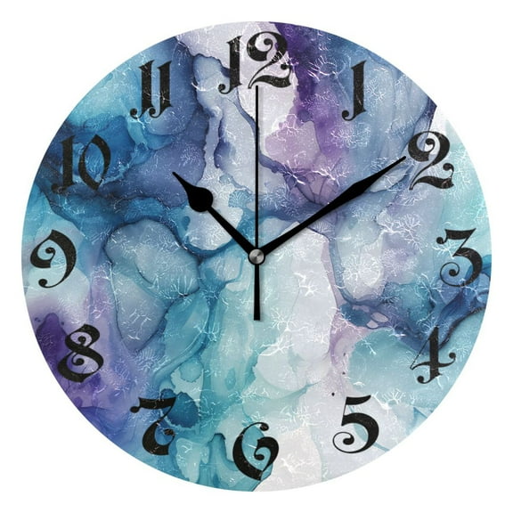 Wall Clock 10 Inch Silent Non-Ticking 8 Blue and Purple Marble Battery Operated Rustic Retro for Living Room Home Kitchen Bathroom