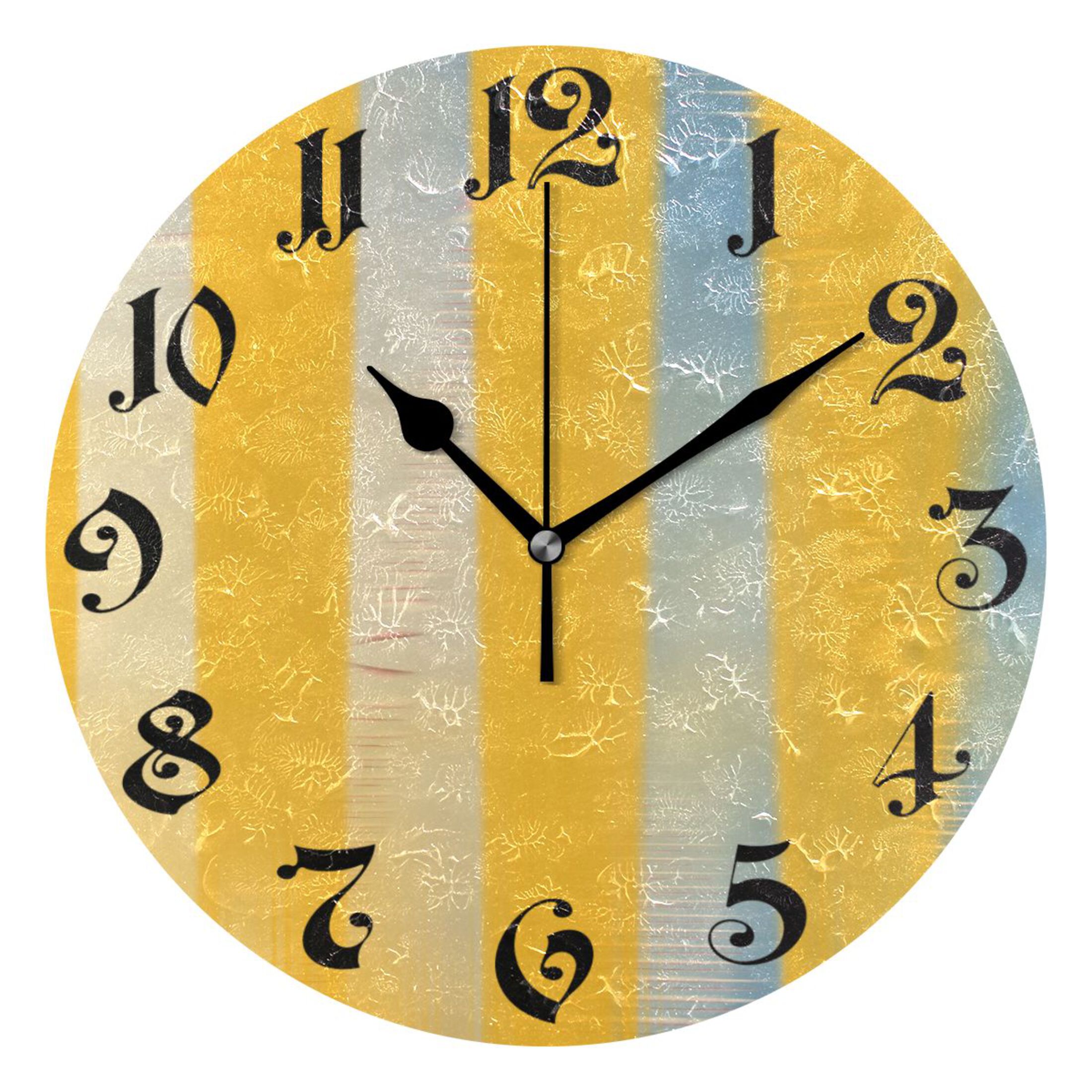 Wall Clock 10 Inch Silent NonTicking 8 Blue and Yellow Tie Dye Battery