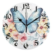 Wall Clock 10 Inch Silent Non-Ticking 8 Butterfly on Flowers Battery Operated Rustic Retro for Living Room Home Kitchen Bathroom