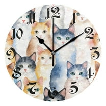 Wall Clock 10 Inch Silent Non-Ticking 8 Cats Battery Operated Rustic Retro for Living Room Home Kitchen Bathroom