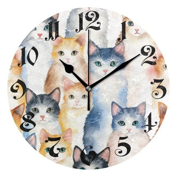 Wall Clock 10 Inch Silent Non-Ticking 8 Cats Battery Operated Rustic Retro for Living Room Home Kitchen Bathroom