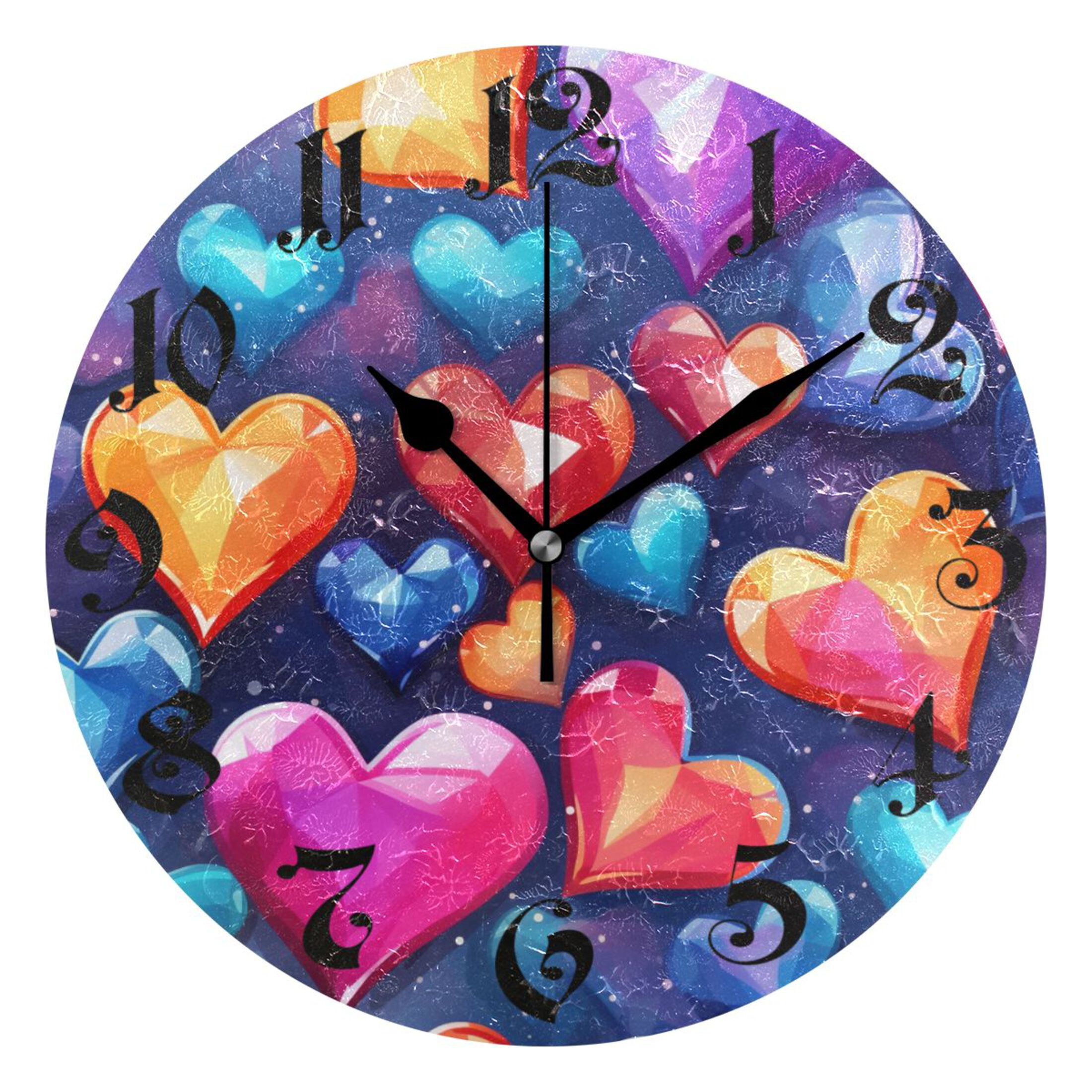Wall Clock 10 Inch Silent Non-Ticking 8 Colorful Hearts Battery ...