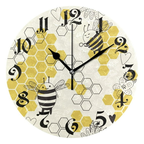 Wall Clock 10 Inch Silent Non-Ticking 8 Cute Bees and Honey Battery Operated Rustic Retro for Living Room Home Kitchen Bathroom