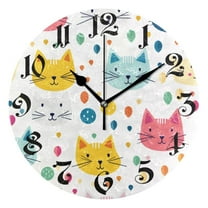 Wall Clock 10 Inch Silent Non-Ticking 8 Cute Cats Battery Operated Rustic Retro for Living Room Home Kitchen Bathroom