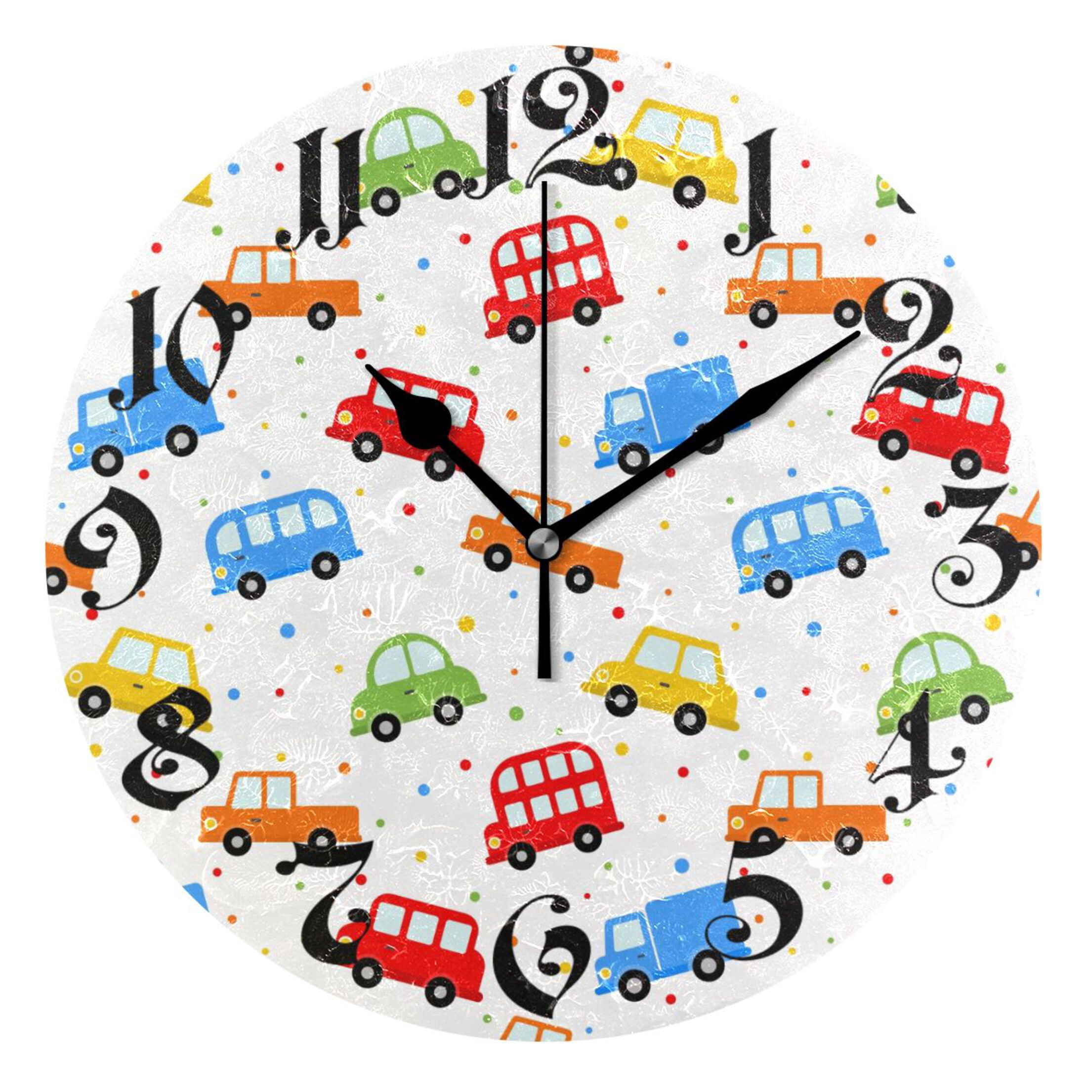 Wall Clock 10 Inch Silent Non-Ticking 8 Cute Red and Blue Car Battery ...
