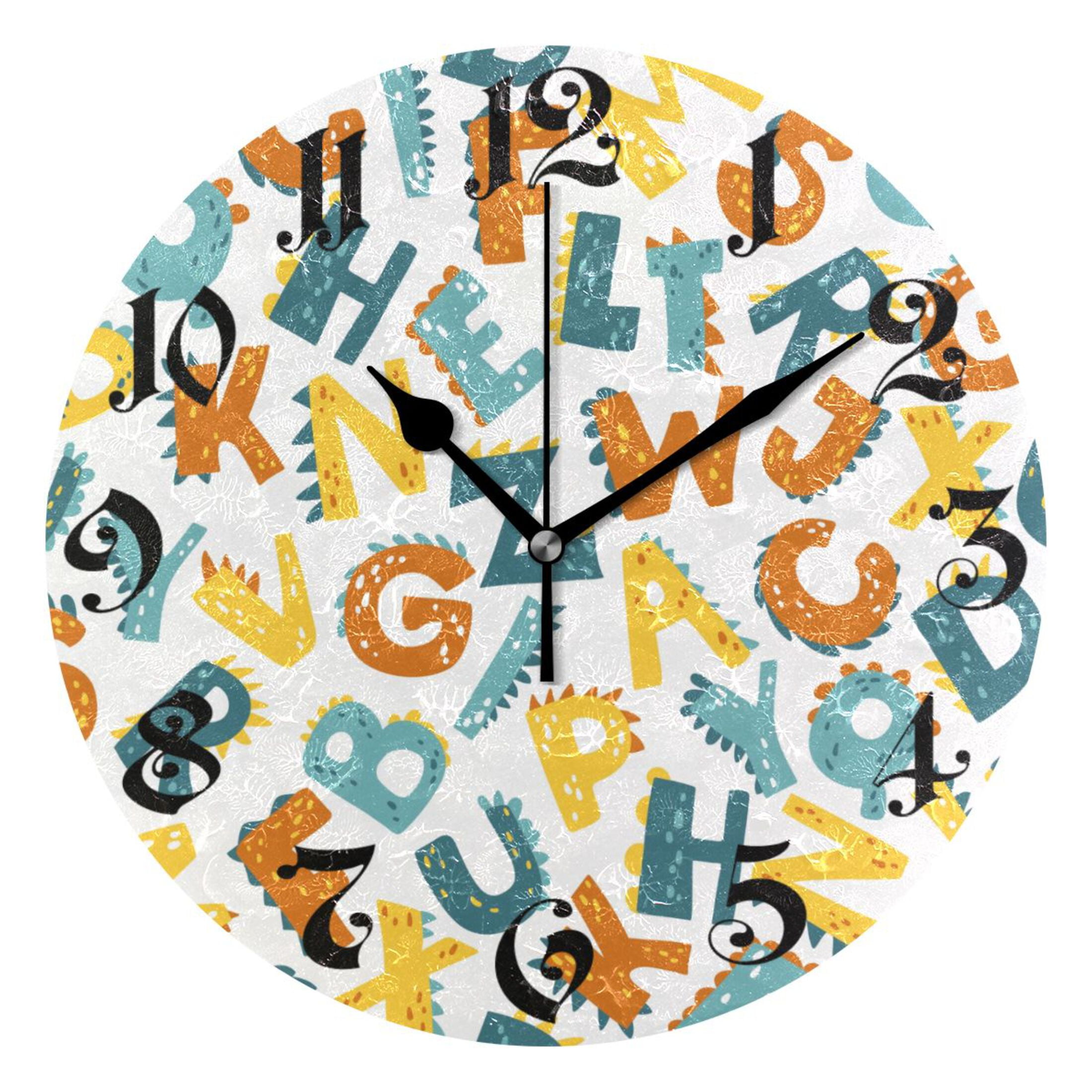 Wooden Educational Learning Clock IMIKEYA Dinosaur Wood Wall Clock - Silent  Non-Ticking Kids Learning Clock Green Horloge Enfant, image size:2200x2200