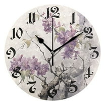 Wall Clock 10 Inch Silent Non-Ticking 8 Flowers Branch Floral Battery Operated Rustic Retro for Living Room Home Kitchen Bathroom