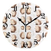 Wall Clock 10 Inch Silent Non-Ticking 8 Hedgehogs Battery Operated Rustic Retro for Living Room Home Kitchen Bathroom