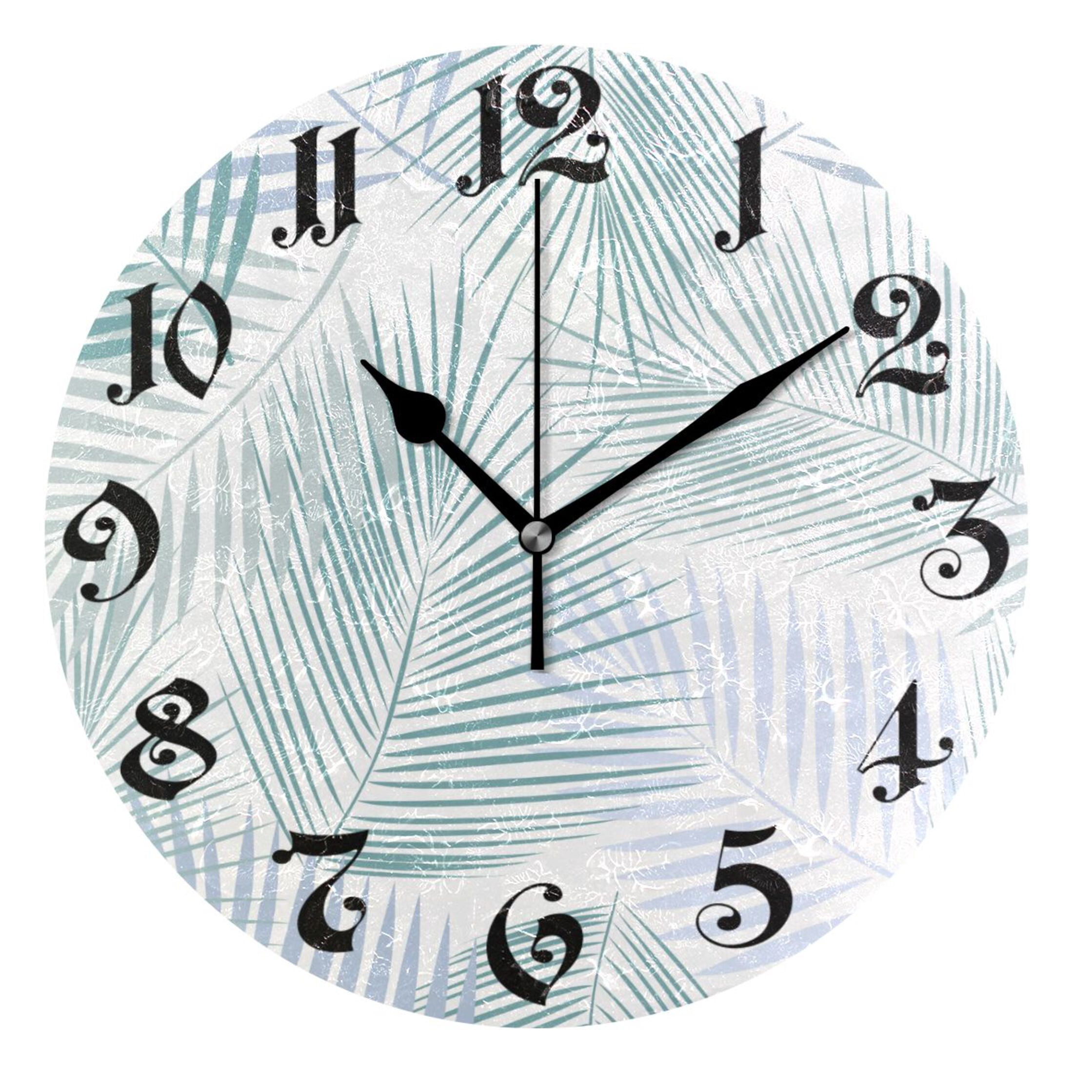 Wall Clock 10 Inch Silent Non-Ticking 8 Leaves Of Palm Tree Battery ...