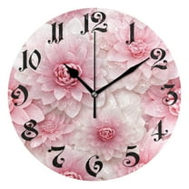 Wall Clock 10 Inch Silent Non-Ticking 8 Pink Flowers Floral Battery Operated Rustic Retro for Living Room Home Kitchen Bathroom