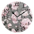 thumbnail image 1 of Wall Clock 10 Inch Silent Non-Ticking 8 Pink Flowers and Leaves on Gray Battery Operated Rustic Retro for Living Room Home Kitchen Bathroom, 1 of 7