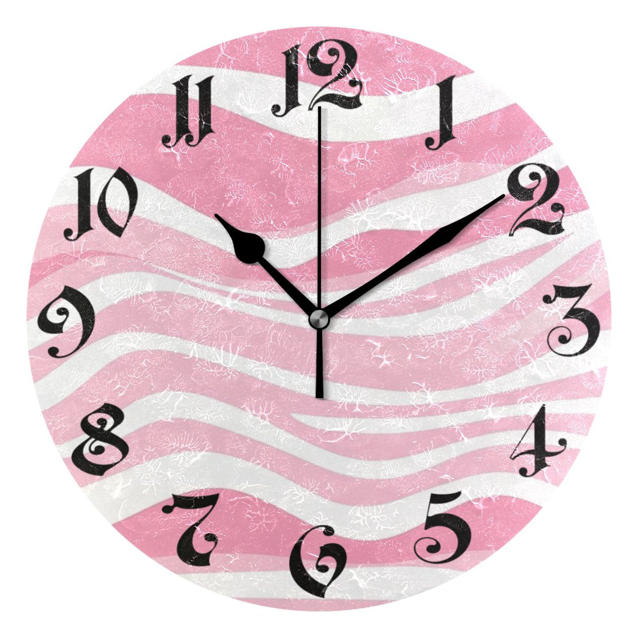 Wall Clock 10 Inch Silent NonTicking 8 Pink Lines Battery Operated Rustic Retro for Living Room