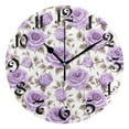 thumbnail image 1 of Wall Clock 10 Inch Silent Non-Ticking 8 Purple Rose Flowers Battery Operated Rustic Retro for Living Room Home Kitchen Bathroom, 1 of 7