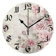 thumbnail image 1 of Wall Clock 10 Inch Silent Non-Ticking 8 Roses Flowers Battery Operated Rustic Retro for Living Room Home Kitchen Bathroom, 1 of 7