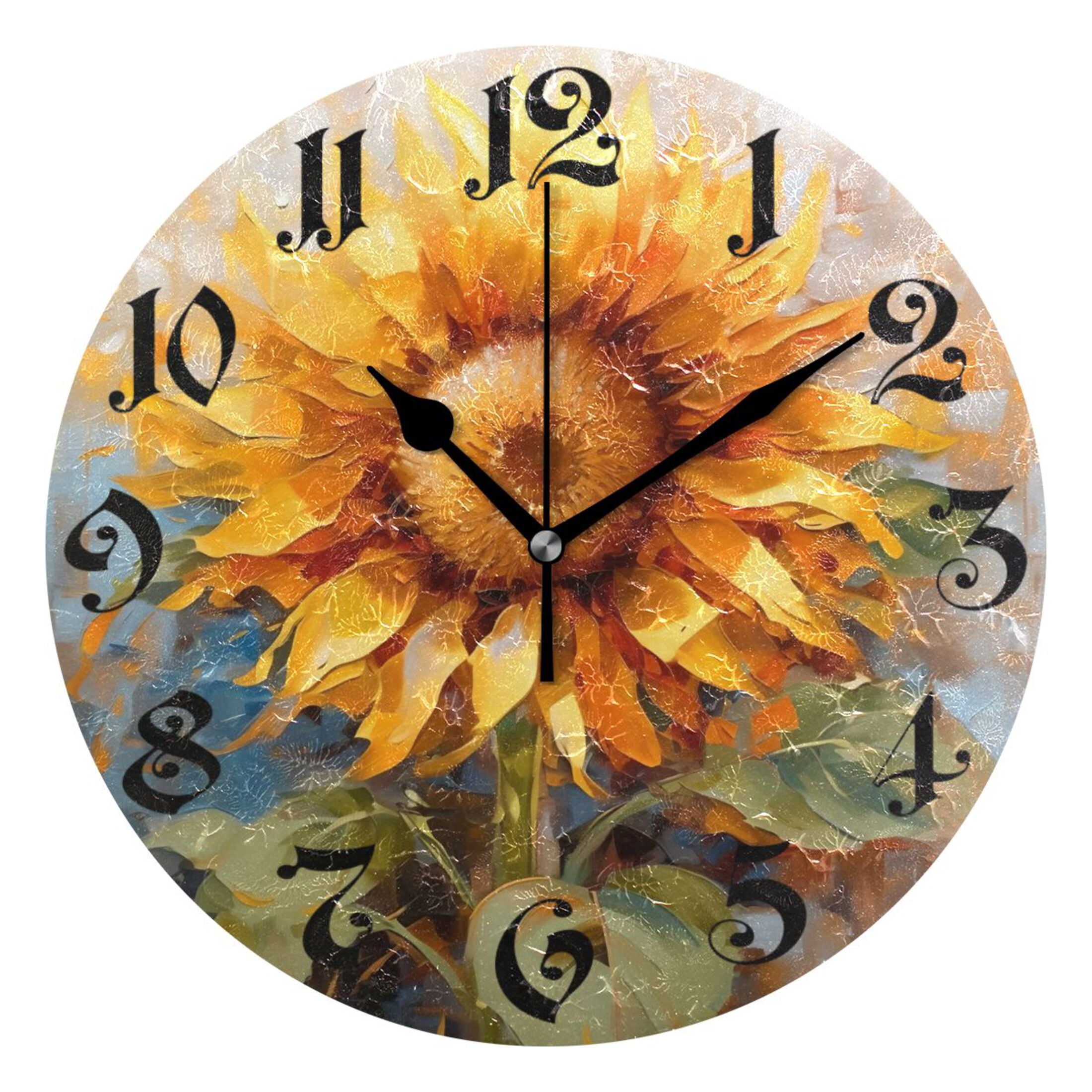 Wall Clock 10 Inch Silent Non-Ticking 8 Sunflower Battery Operated ...
