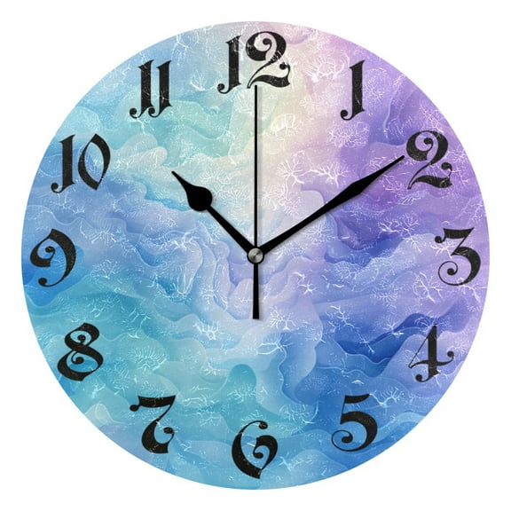 Wall Clock 10 Inch Silent Non-Ticking 8 Tie-dye Purple Battery Operated Rustic Retro for Living Room Home Kitchen Bathroom