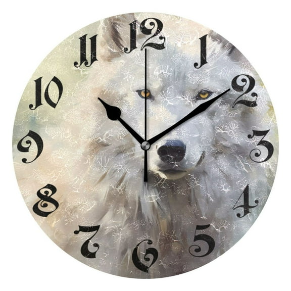 Wall Clock 10 Inch Silent Non-Ticking 8 Wolf Pattern Battery Operated Rustic Retro for Living Room Home Kitchen Bathroom