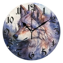 Wall Clock 10 Inch Silent Non-Ticking 8 Wolf with Forest Battery Operated Rustic Retro for Living Room Home Kitchen Bathroom