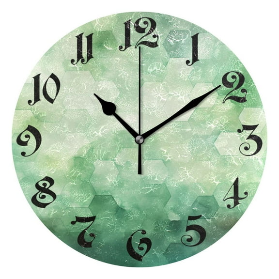 Wall Clock 10 Inch Silent Non-Ticking Green Marble Battery Operated Rustic Retro for Living Room Home Kitchen Bathroom