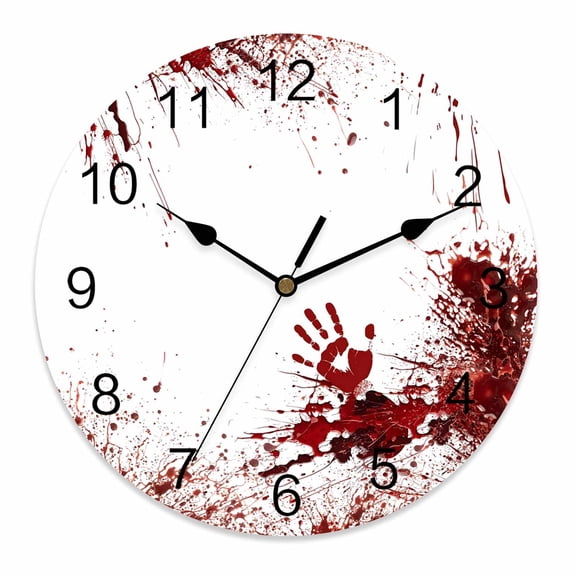 Wall Clock 10 Inch Spooky Blood Hand Halloween Round Silent Decorative Wall Clocks Battery Operated for Living Room Bedroom Kitchen Classroom Decor, Horror Scary Zombie Themed,Small