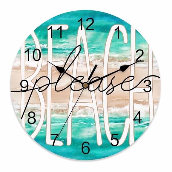 Wall Clock 10 Inch Summer Coastal Beach Round Silent Decorative Wall Clocks Battery Operated for Living Room Bedroom Kitchen Classroom Decor, Turquoise Blue Waves,Small