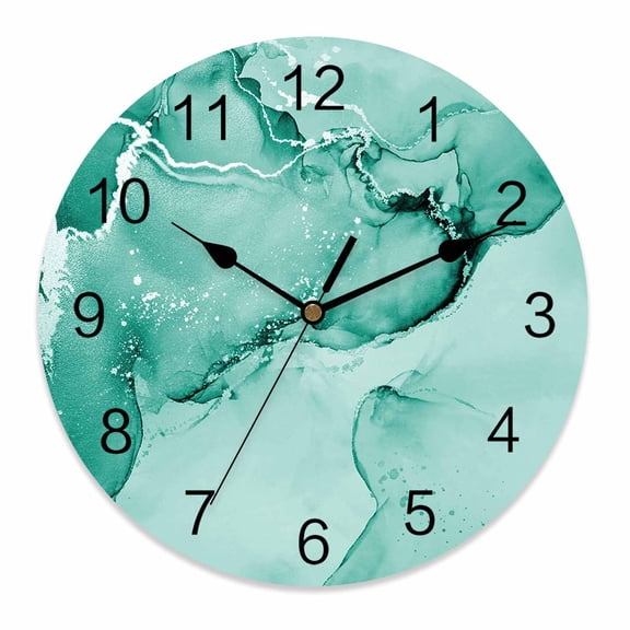 Wall Clock 10 Inch Turquoise Marble Textured Round Silent Decorative Wall Clocks Battery Operated for Living Room Bedroom Kitchen Classroom Decor, Abstract Ocean Fluid Art,Small