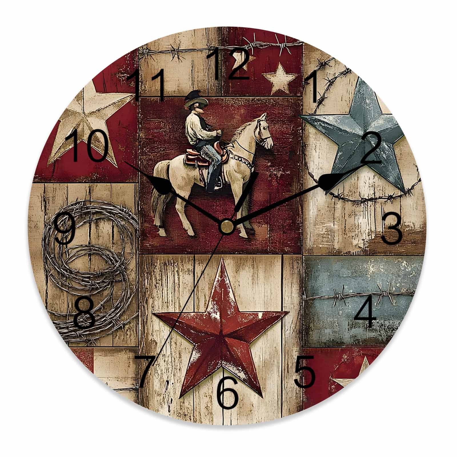 Wall Clock 10 Inch Western Farmhouse Round Silent Decorative Wall ...