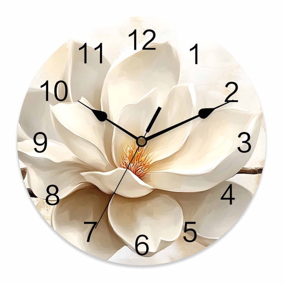 Wall Clock 10 Inch White Vintage Magnolia Flowers Round Silent Decorative Wall Clocks Battery Operated for Living Room Bedroom Kitchen Classroom Decor, Rustic Floral Botanical,Small