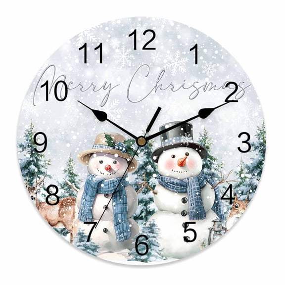 Wall Clock 10 Inch Winter Snowman Squirrel Round Silent Decorative Wall Clocks Battery Operated for Living Room Bedroom Kitchen Classroom Decor, Merry Christmas Deer,Small