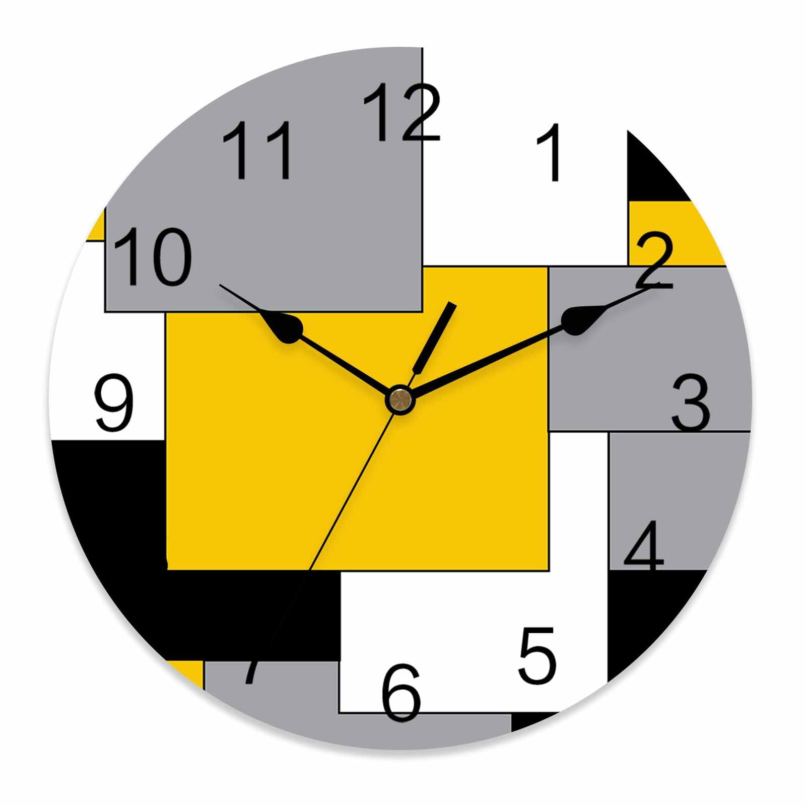Wall Clock 10 Inch Yellow Grey Color Block Round Silent Decorative Wall ...