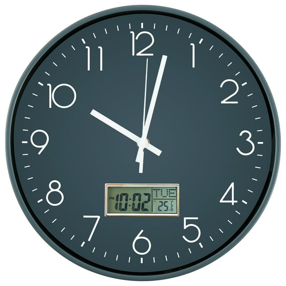 Wall Clock 11.6 Inch Round Wall Clocks Battery Operated with LCD Display for Perpetual Calendar and F° Temperature Decorative Wall Clock for Home Office Decor