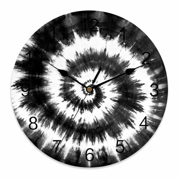 Wall Clock 12 Inch Abstract Explosion Tie Dye Round Silent Decorative Wall Clocks Battery Operated for Living Room Bedroom Kitchen Classroom Decor, Black White,Large