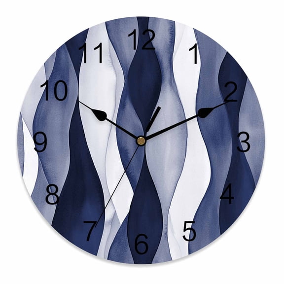 Wall Clock 12 Inch Abstract Wave Pattern Texture Round Silent Decorative Wall Clocks Battery Operated for Living Room Bedroom Kitchen Classroom Decor, Navy Blue,Large