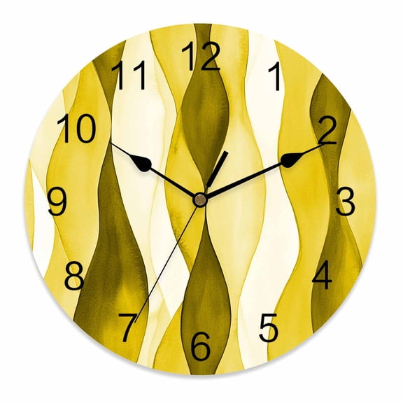 Wall Clock 12 Inch Abstract Wave Pattern Texture Round Silent Decorative Wall Clocks Battery Operated for Living Room Bedroom Kitchen Classroom Decor, Yellow,Large