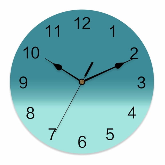 Wall Clock 12 Inch Aqua Turquoise Gradient Round Silent Decorative Wall Clocks Battery Operated for Living Room Bedroom Kitchen Classroom Decor, Abstract Coastal,Large