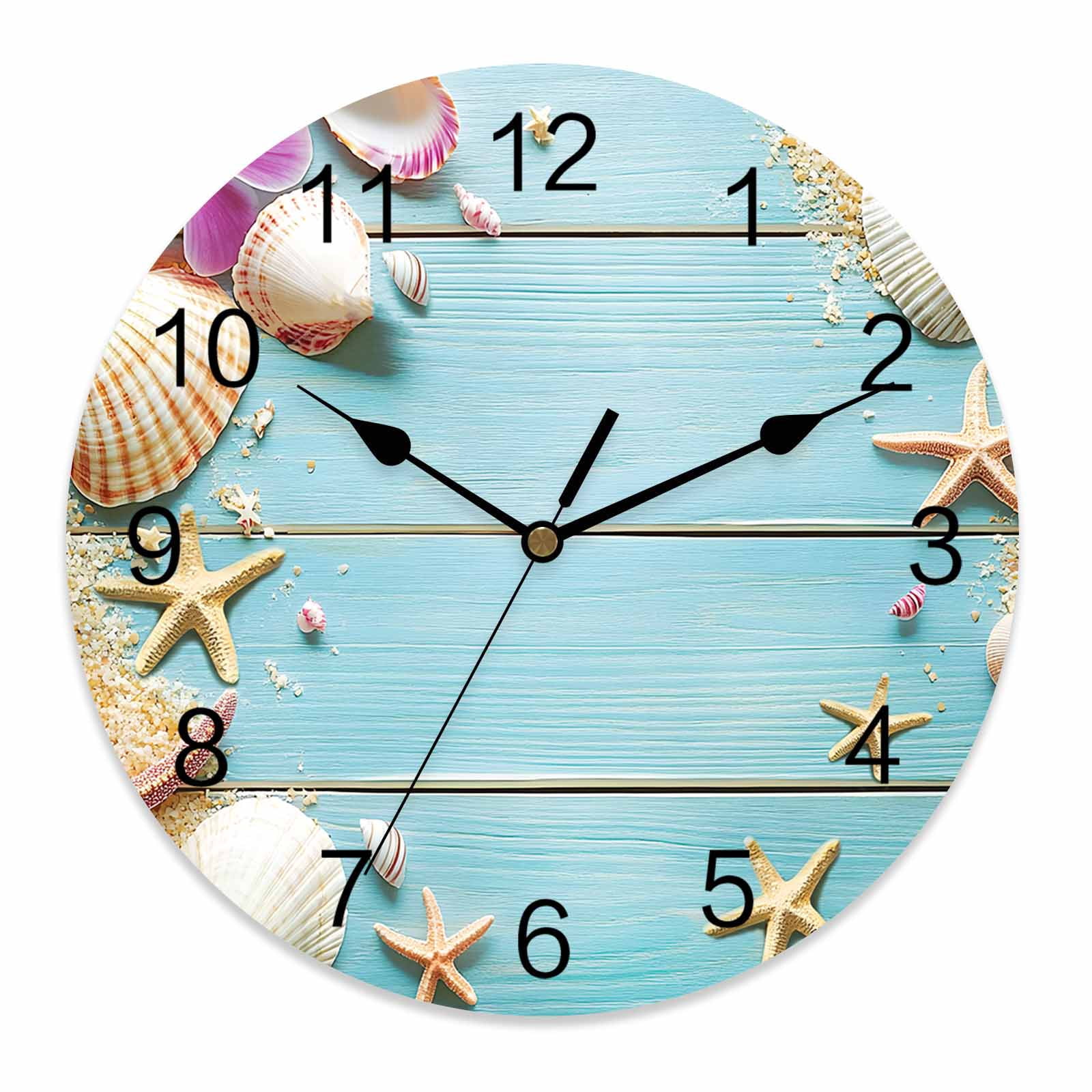 Wall Clock 12 Inch Beach Coastal Round Silent Decorative Wall Clocks ...