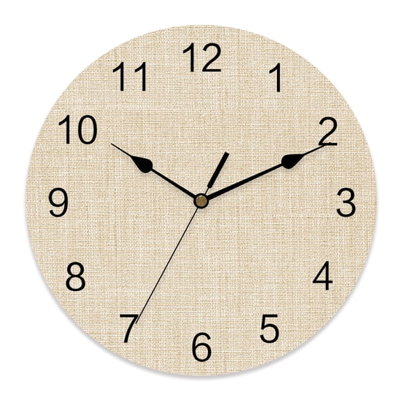 Wall Clock 12 Inch Beige Linen Texture Round Silent Decorative Wall Clocks Battery Operated for Living Room Bedroom Kitchen Classroom Decor, Farmhouse Solid Color