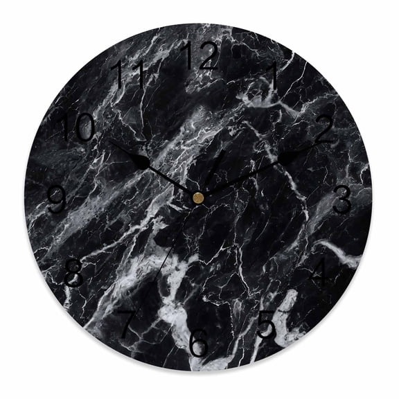 Wall Clock 12 Inch Black Marble Round Silent Decorative Wall Clocks Battery Operated for Living Room Bedroom Kitchen Classroom Decor, Abstract Modern Themed,Large