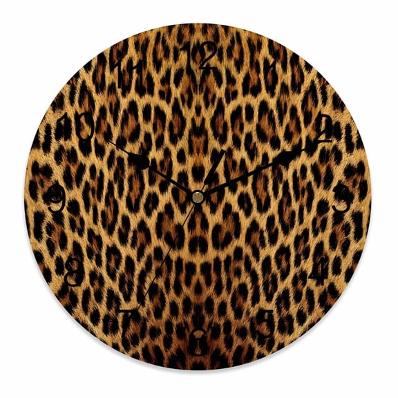 Wall Clock 12 Inch Brown Retro Leopard Print Round Silent Decorative Wall Clocks Battery Operated for Living Room Bedroom Kitchen Classroom Decor, Abstract Animal Texture,Large