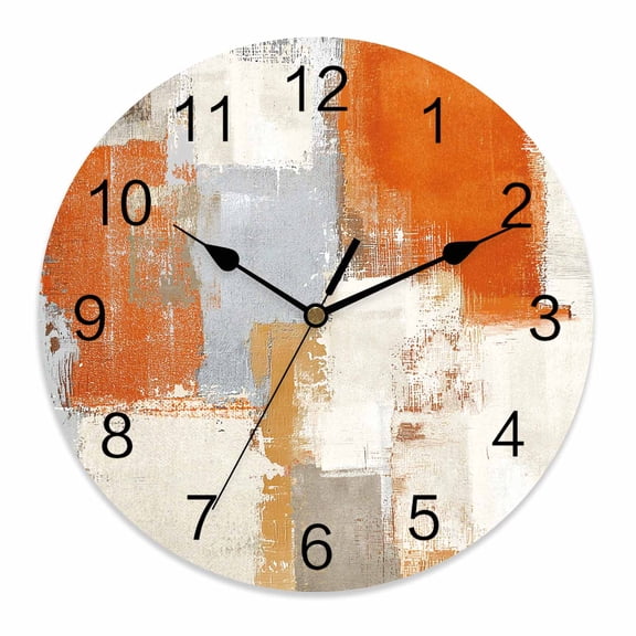 Wall Clock 12 Inch Burnt Orange Gray Graffiti Block Round Silent Decorative Wall Clocks Battery Operated for Living Room Bedroom Kitchen Classroom Decor, Modern Abstract Texture Art,Large