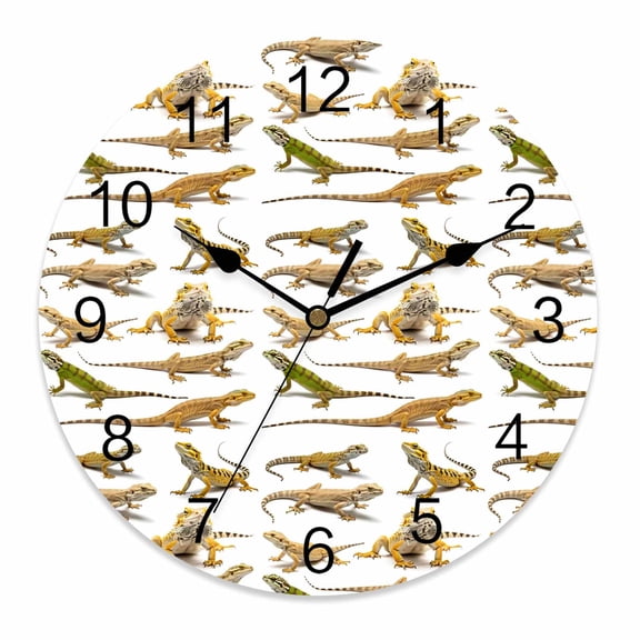 Wall Clock 12 Inch Cartoon Lizards Round Silent Decorative Wall Clocks Battery Operated for Living Room Bedroom Kitchen Classroom Decor, Reptiles Animals,Large