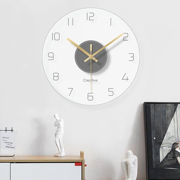 Wall Clock 12 Inch, Clear Glass Silent Non Ticking Quartz Battery Clock for Living Room Bedroom Kitchen Office Decor, Gold Hands