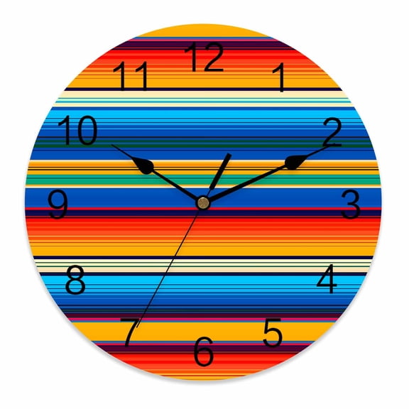 Wall Clock 12 Inch Colorful Mexican Stripes Pattern Round Silent Decorative Wall Clocks Battery Operated for Living Room Bedroom Kitchen Classroom Decor, Ethnic Style,Large
