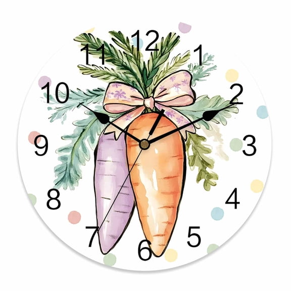 Wall Clock 12 Inch Farmhouse Round Silent Decorative Wall Clocks Battery Operated for Living Room Bedroom Kitchen Classroom Decor, Radish Polka Dot Watercolor Pattern Orange Purple,Large
