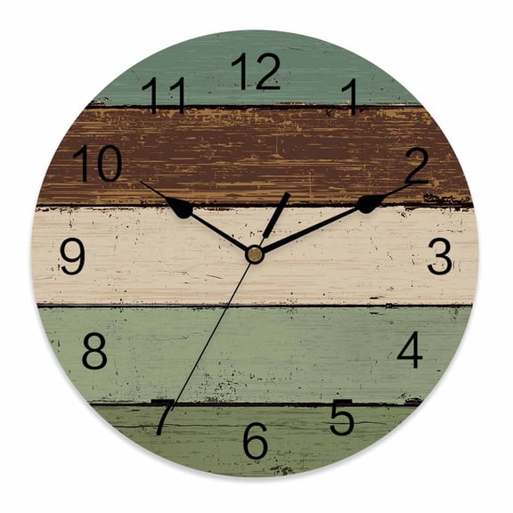 Wall Clock 12 Inch Farmhouse Rustic Wood Texture Round Silent Decorative Wall Clocks Battery Operated for Living Room Bedroom Kitchen Classroom Decor, Sage Green Brown,Large